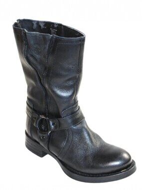 Liberto Black Vintage Style Leather Harness Mid-Calf Moto Boot, Size 37 …